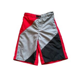 Ocean Pacific Boys Red Gray Black Swim Trunks Size 8 Mesh Lined Board Shorts